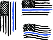 Thin Blue Line. Flag With Police Blue Line - Distressed American Flag.	
