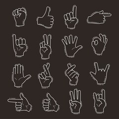 Wall Mural - Set of different gestures hand with hand drawn vector doodle illustration