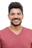Fototapeta  - Passport photo of happy laughing latin american man with beard