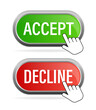 Green and red accept decline button. Abstract web template with red accept decline on white background. Isolated vector illustration.