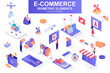 © alexdndz - E-commerce bundle of isometric elements. Internet marketplace, atm terminal, online shopping, credit card payment, digital wallet isolated icons. Isometric vector illustration with people characters.