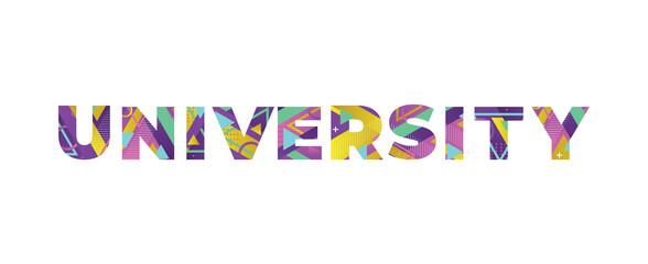 Sticker - University Concept Retro Colorful Word Art Illustration