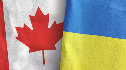 Ukraine and Canada two flags textile cloth 3D rendering