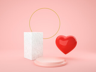 Poster - Heart love symbol 3d and geometry podium for display product, present and advertising. 3D rendering