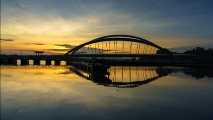 Wall Mural - Footage of Time-lapse During sunrise at  DAM.