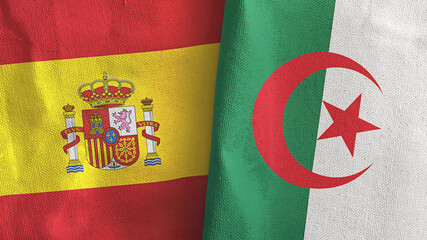 Algeria and Spain two flags textile cloth 3D rendering