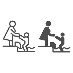 Poster - mother and baby in children pool line and solid icon, waterpark concept, water area for children sig