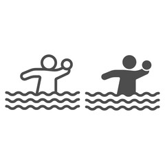 Poster - Volleyball player with ball in water line and solid icon, waterpark concept, Water Volleyball sign on white background, Water polo icon in outline style for mobile and web design. Vector graphics.