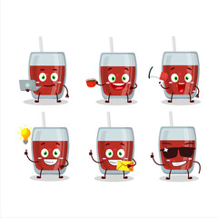 Wall Mural - Apple juice cartoon character with various types of business emoticons