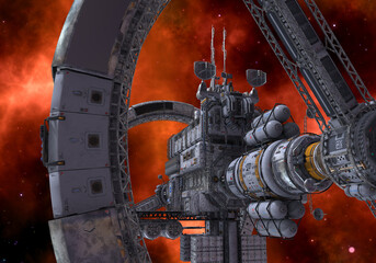 Wall Mural - Future space station in deep space 3d illustration