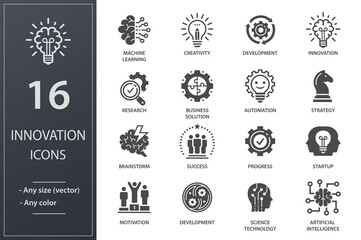 Poster - innovation icon set. collection of technology, success, startup, artificial intelligence and more. v