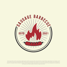 Vintage Steak Sausage Barbeque Logo Design Illustration