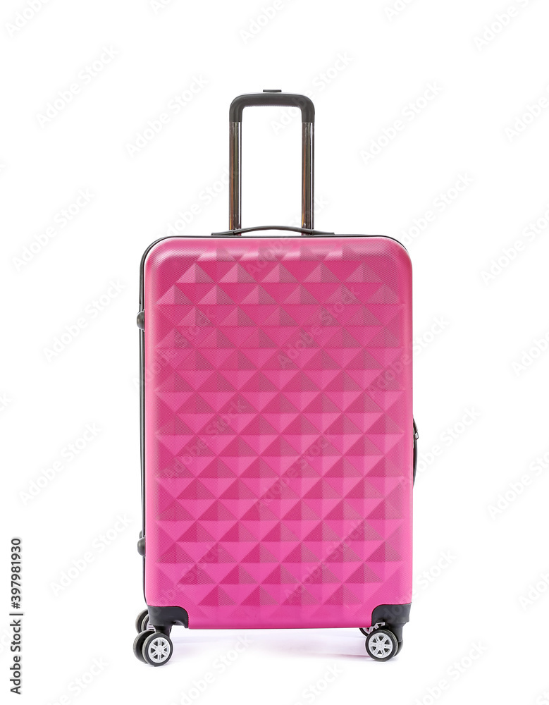 Packed suitcase on white background