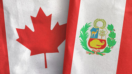 Wall Mural - Peru and Canada two flags textile cloth 3D rendering