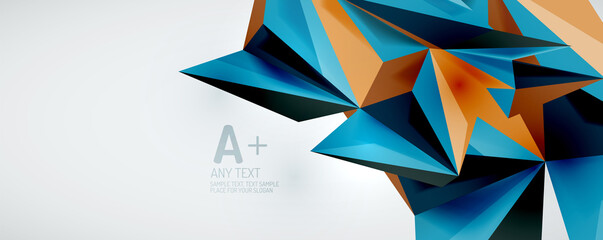 Vector triangle geometric backgrounds. Low poly 3d shape on light backdrop. Vector illustration for covers, banners, flyers and posters and other designs