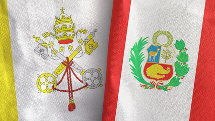 Wall Mural - Peru and Vatican two flags textile cloth 3D rendering