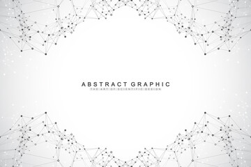 Poster - Abstract perspective background with connected line and dots. Network and connection background for your presentation. Big data visualization. Graphic polygonal background. Vector illustration.