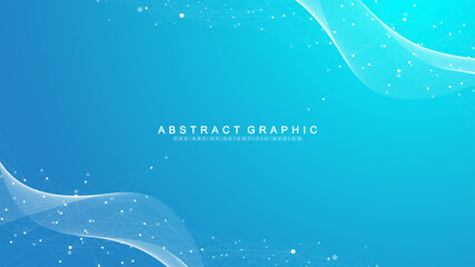 Fototapete - Geometric abstract background with connected lines and dots. Connectivity flow point. Molecule and communication background. Graphic connection background for your design. Vector illustration.