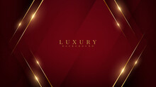 Abstract Red Luxury Background With Golden Line , Paper Cut Style 3d. Vector Illustration.