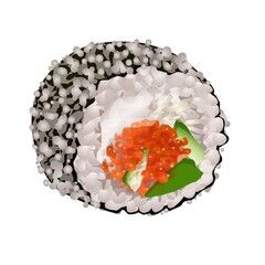 Sticker - Rice sushi roll icon. Cartoon of rice sushi roll vector icon for web design isolated on white background