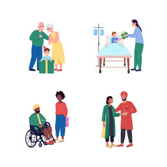 Poster - Giving presents flat color vector faceless, detailed character set