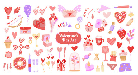 valentine s day set - labels, emblems and other elements. vector illustration with cute stickers pac