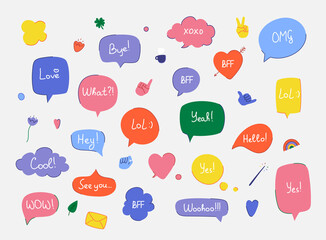 Wall Mural - Colorful questions speech bubbles set in flat design with short messages.