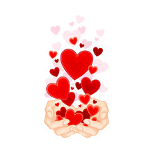 Open Palm With Fluttering Red Hearts As Love And Fondness Symbol Vector Illustration