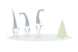 © Kelya - three Christmas gnomes, with long caps, looking at a green Christmas tree