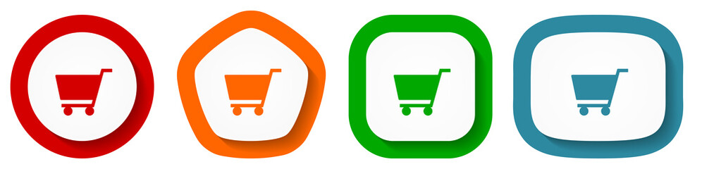 Leinwandbilder - Cart vector icon set, flat design vector illustration in 4 colors options for webdesign and mobile applications