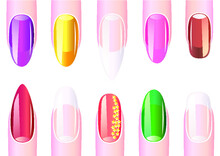 Female Nails With Nail Polish On A White Background
