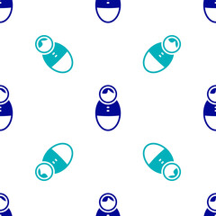 Sticker - Blue Tumbler doll toy icon isolated seamless pattern on white background. Vector.