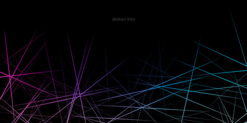 Poster - Abstract colorful rays light lines crossing on black with space for text for banner, background in concept technology, music, science.