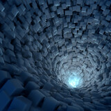 Fototapeta Perspektywa 3d - The tunnel is covered with cubes  and has the light at the end of it.