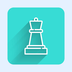 Wall Mural - White line Chess icon isolated with long shadow. Business strategy. Game, management, finance. Green square button. Vector.