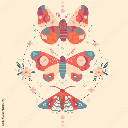 Celestial card with butterfly, moon and flowers - Buy this stock vector and explore similar vectors at Adobe Stock | Adobe Stock... 
