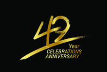 49 Year Anniversary Chalk, Golden Ink Style , Minimalist Logo. Years, Jubilee, Greeting Card. Birthday Invitation Sign. Black Space Vector Illustration On Black Background - Vector