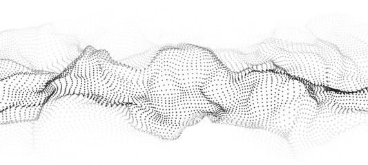Poster - Digital dynamic wave of particles. Vector abstract white futuristic background. Big data visualization.