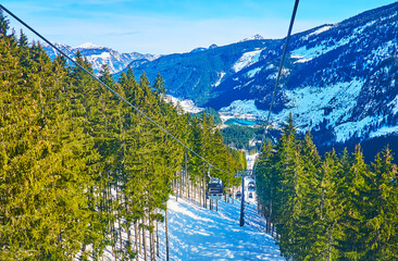 Sticker - Air lift over the spruce forest, Gosau, Salzkammergut, Austria