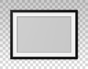 Wall Mural - mockup black frame photo. shadow on wall. mock up artwork picture framed. horizontal boarder. empty 