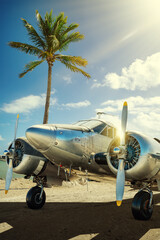 Wall Mural - historical aircraft against a palm tree