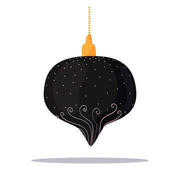 The concept of winter holidays and celebrations. Beautiful decorations for the Christmas tree. Set of holiday decorations. Set of golden hanging toys of the Christmas tree.