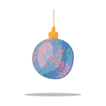 The concept of winter holidays and celebrations. Beautiful decorations for the Christmas tree. Set of holiday decorations. Set of golden hanging toys of the Christmas tree.