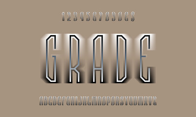 Poster - Grade layered display font. Black white gradient letters, numbers and currency signs. Isolated english alphabet. Vector lettering.