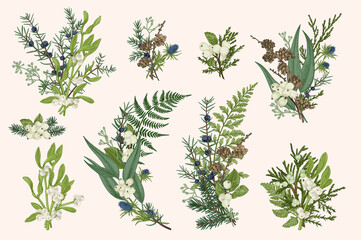set with green bouquets.