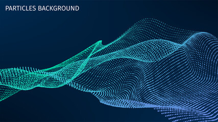 Poster - Particles structure. 3d futuristic backdrop for research article. HUD elements. Blockchain, artificial intelligence, big data technology. Data base, hybrid energy and binary code. Vector illustration