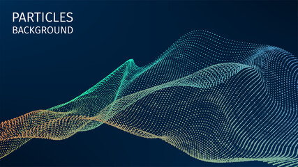 Poster - Particles structure. 3d futuristic backdrop for research article. HUD elements. Blockchain, artificial intelligence, big data technology. Data base, hybrid energy and binary code. Vector illustration