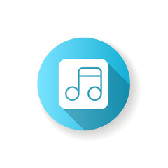 Poster - Music app blue flat design long shadow glyph icon. Creating playlists. Songs and podcasts listening. Live broadcast radio stations. Music streaming. Silhouette RGB color illustration