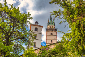 Towers of Town castle in Kremnica, important medieval mining town, Slovakia, Europe.