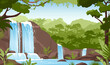 Waterfall in green jungle rainforest, fresh greenery